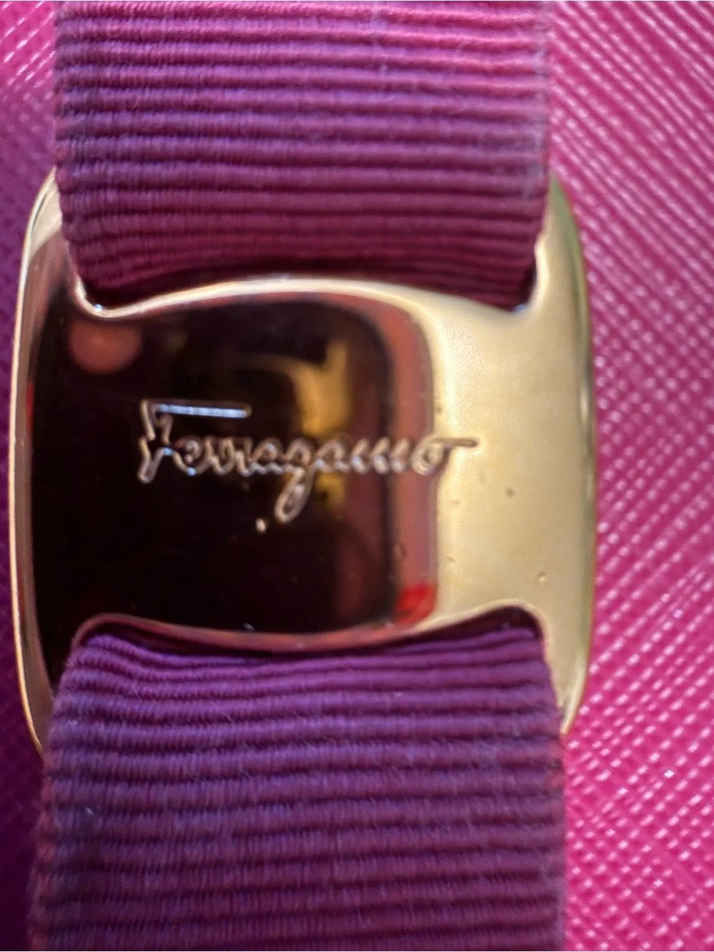 Salvatore Ferragamo Fuchsia Vara Bow Zip Wallet with Gold Hardware COA